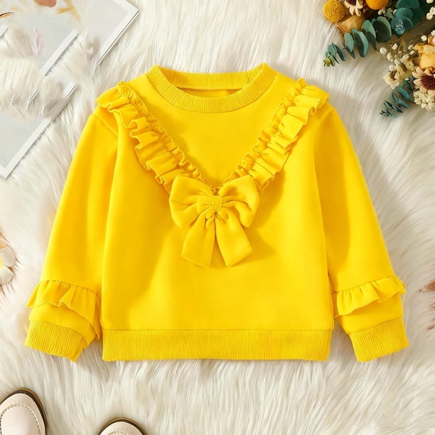 Cowsor Toddler Baby Girl Soft Thick Crewneck Ruffle Tops Infant Girls Cotton Long Sleeve T-Shirt