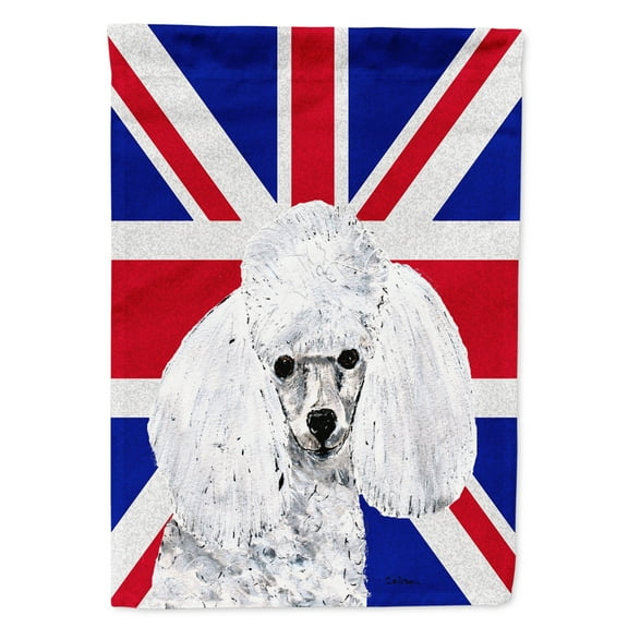 White Toy Poodle with English Union Jack British Flag Garden Flag