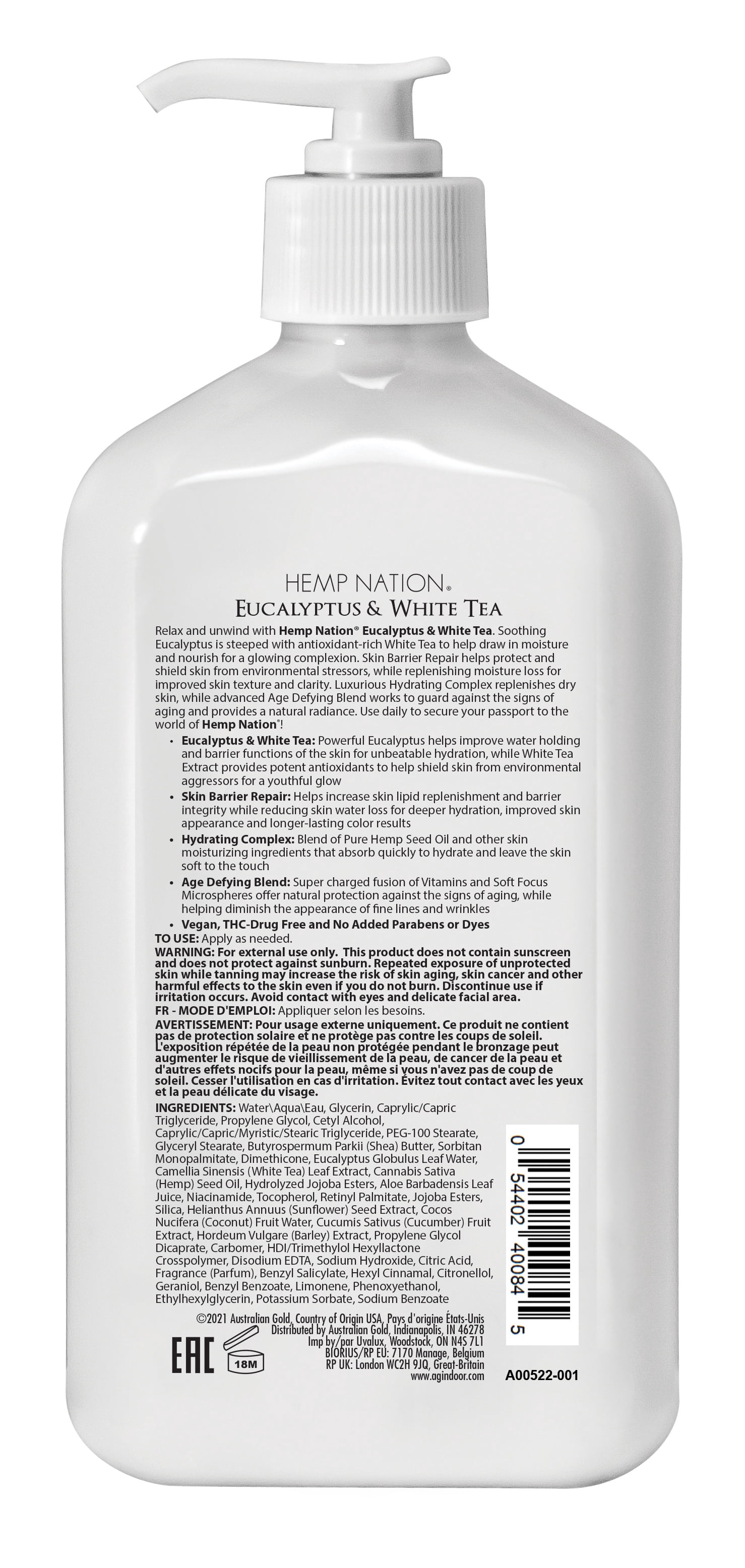 Australian Gold Hemp Nation Eucalyptus & White Tea Body Lotion, 18 fl. oz