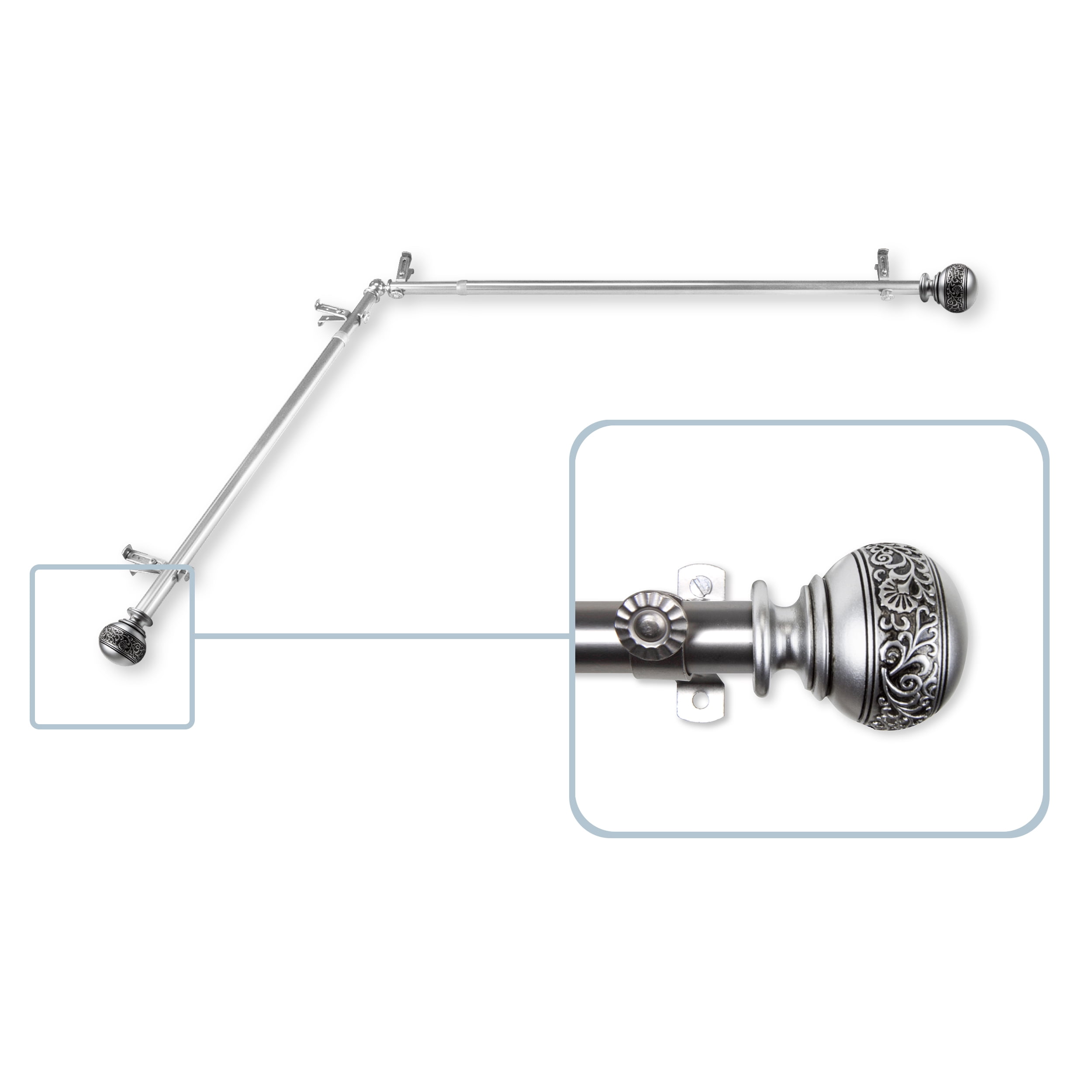 Lucid Corner Window Curtain Rod 13/16 inch dia. 48-84" - Satin Nickel