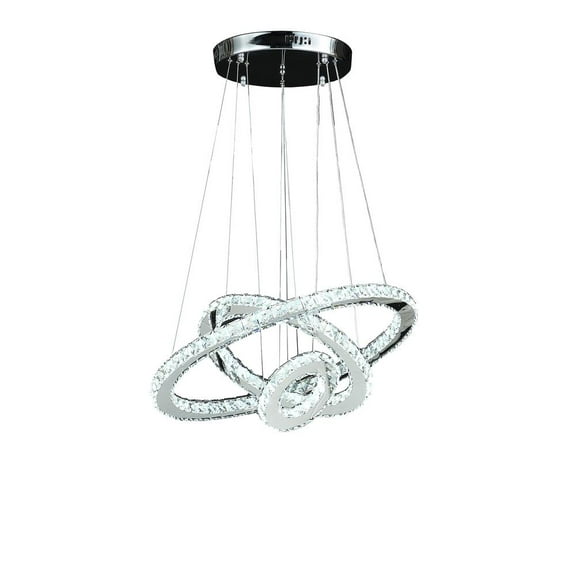 Ore International Eira Triple Hoop Modern Crystal Stainless Led Remote Control Dimmer Chandelier