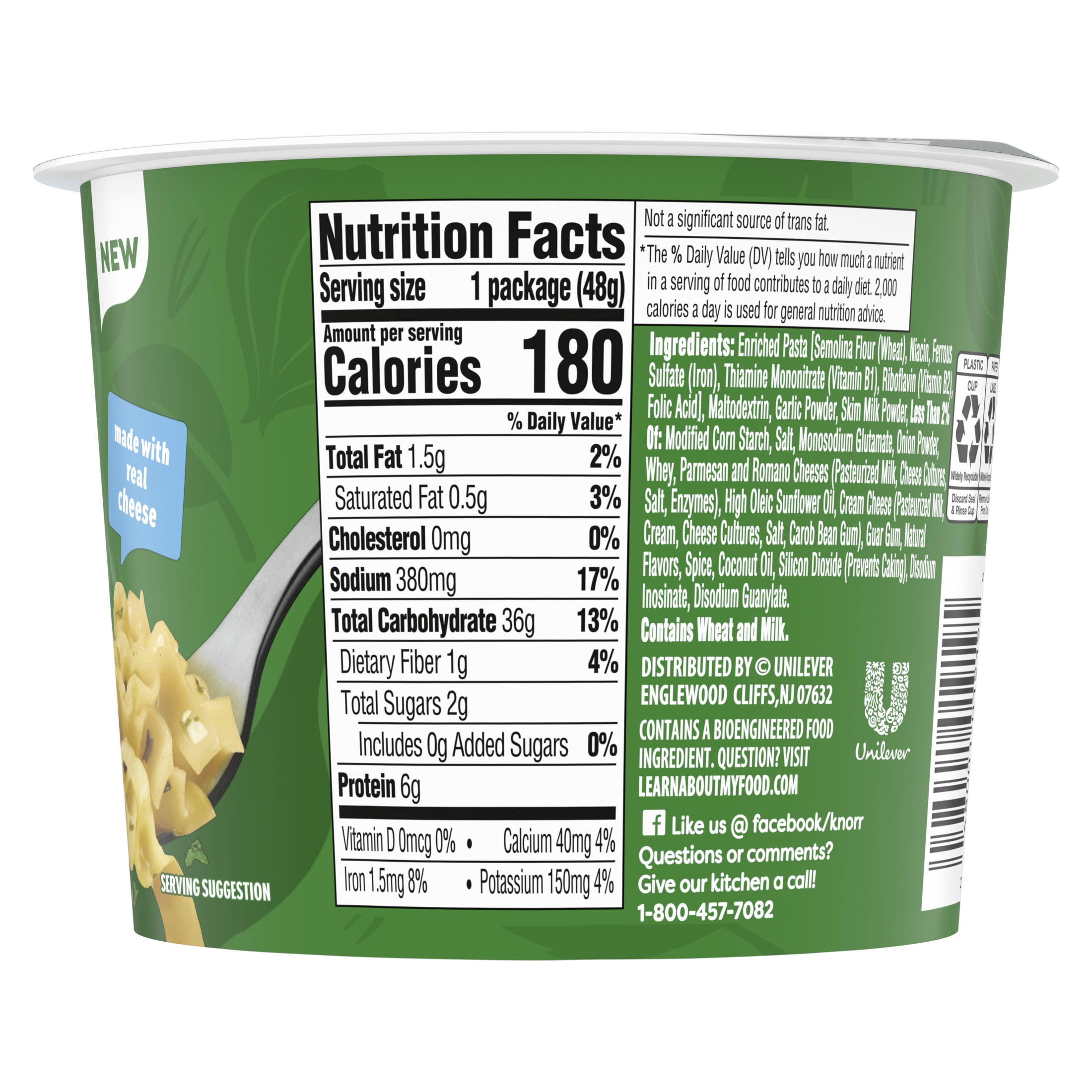 (6 pack) Knorr Sides Creamy Garlic Pasta Cup 1.7oz, Made With Real Cheese
