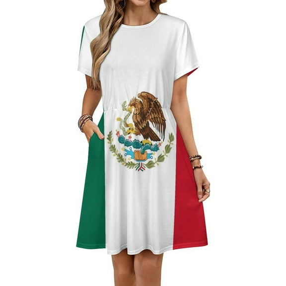 Flag of Mexico Dress Fashion Beach Short Sleeve Dresses Female Party Printed Sundress