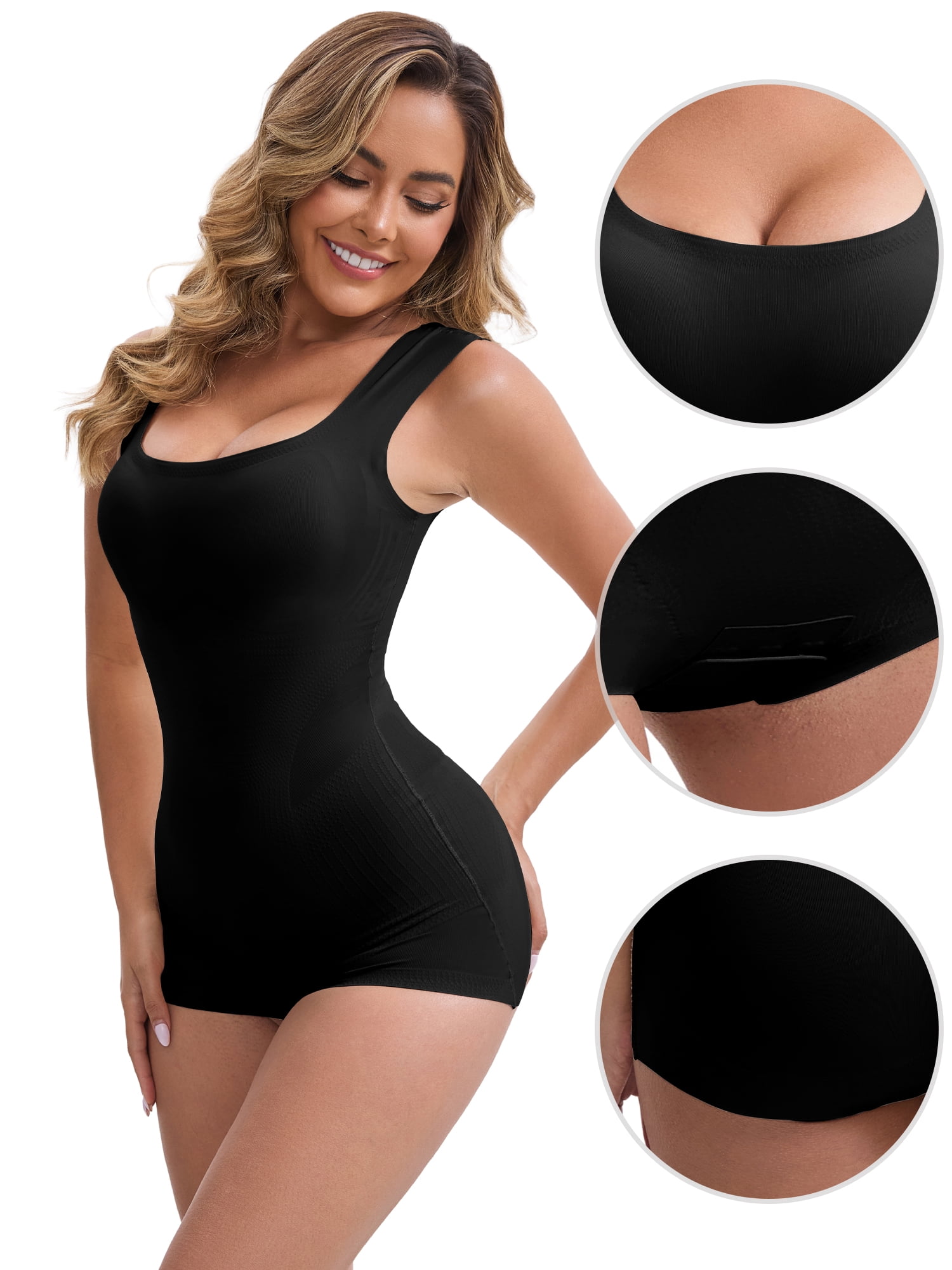 DARING DIVA Women's Shapewear Slimming Waist Tummy Control Body Suits Crotch XL Black