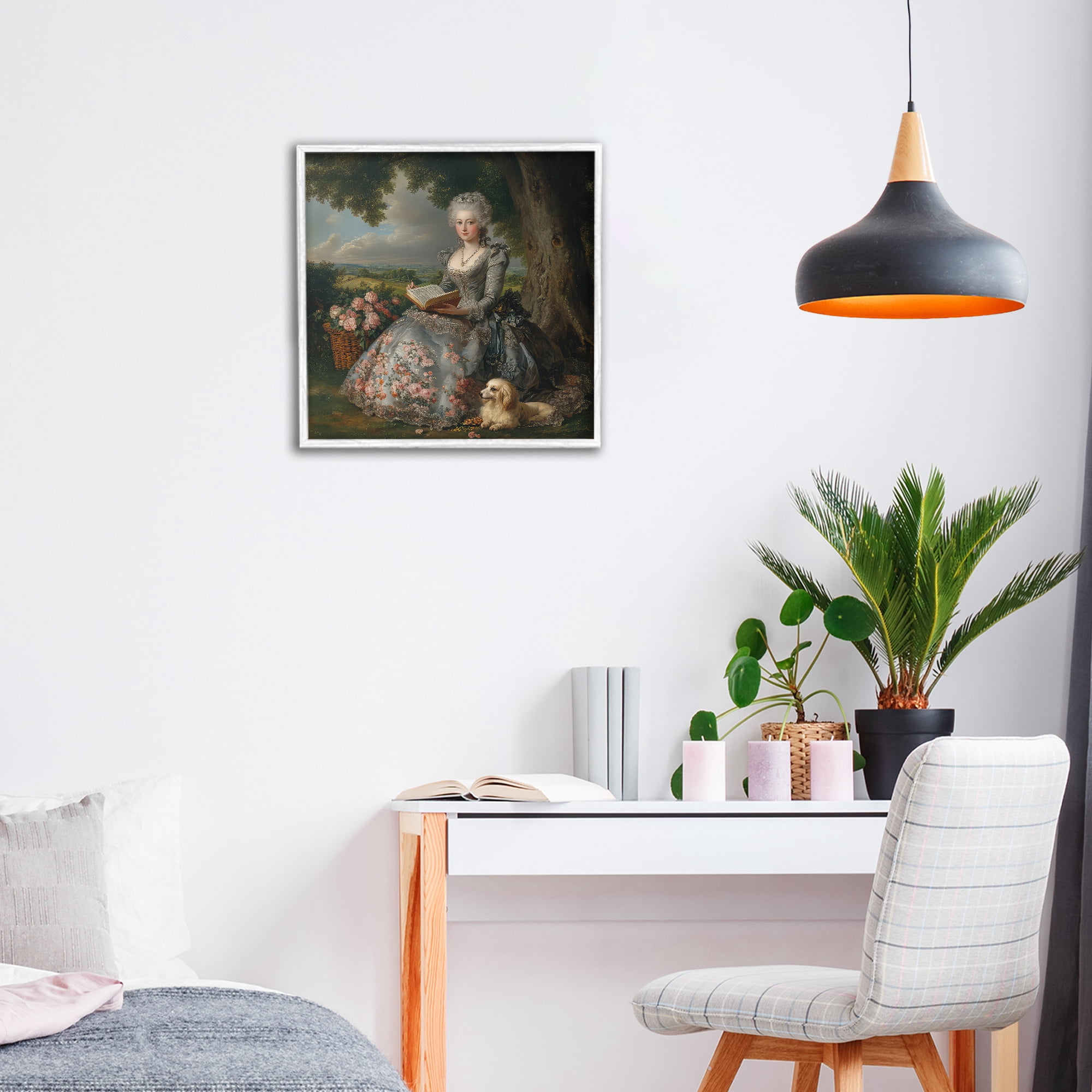 Stupell Industries Reading Rococo Lady with Dog White Framed Giclee Art, design by The Wands Want