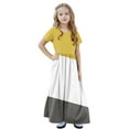 thumbnail image 6 of Tween Girls Elegant Dresses Kids Summer Solid Ruffle Sleeve Dress Toddler Kids Girls Cute Color Block Print Short Sleeve Stretchy Pocket Dress A Line Long Dress ,4 Years,Yellow, 6 of 9