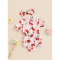 thumbnail image 3 of Bagilaanoe Newborn Baby Girl Summer Rompers Floral Print Short Sleeve Bodysuits + Headband 3M 6M 9M 12M 18M Infant One Piece Jumpsuit, 3 of 7