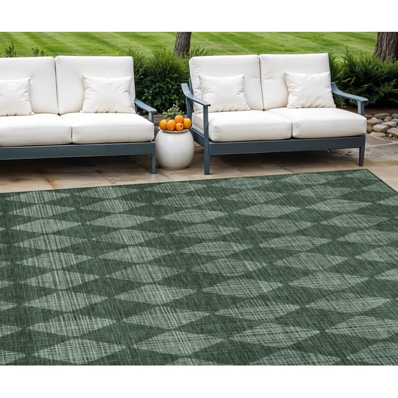 HomeRoots 577076 8 x 10 ft. Geometric Washable Indoor & Outdoor Rectangle Area Rug, Olive Green & Charcoal