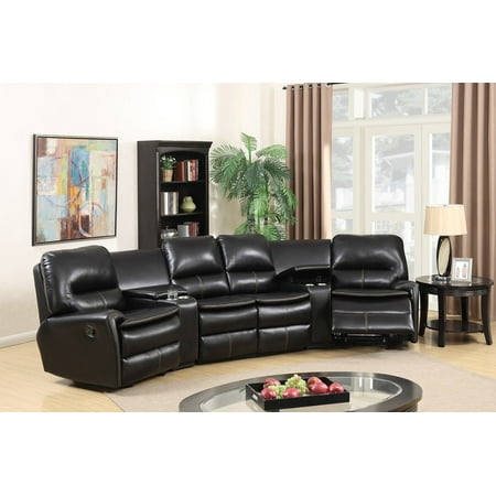 Black Leather Air 5pc Home Theatre Sectional Sofa Living Room Rock And Recline Contemporary Chair Loveseat Console