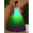 thumbnail image 2 of Multicolor Ombre Halter Neck Pleated Maxi Dress For Women Spring Summer, 2 of 8