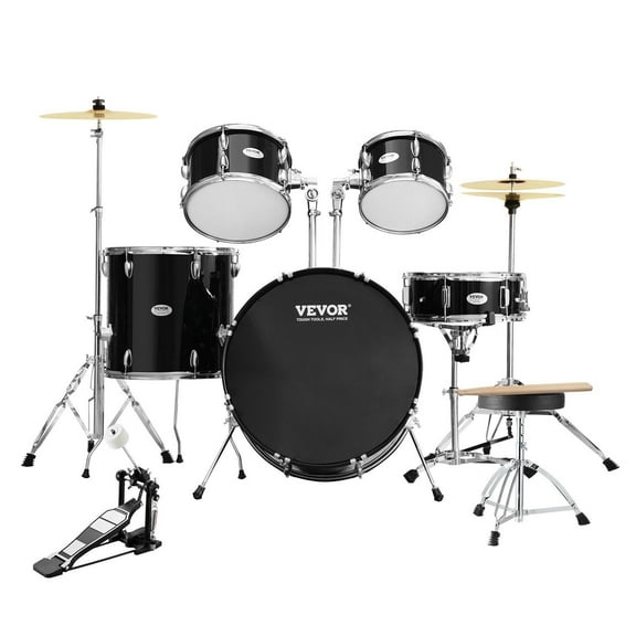 5-Piece Full Size Adult Drum Set, 22" Bass Drum with Cymbals, Hi-Hat, Throne & Sticks – Complete Beginner Drum Kit for Adults, Black