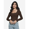 thumbnail image 4 of Women Crew Neck Knitted Crop Shirt Long Sleeve Low Cut Basic Solid Tee Sexy Cutout Blouse Top Streetwear, 4 of 6