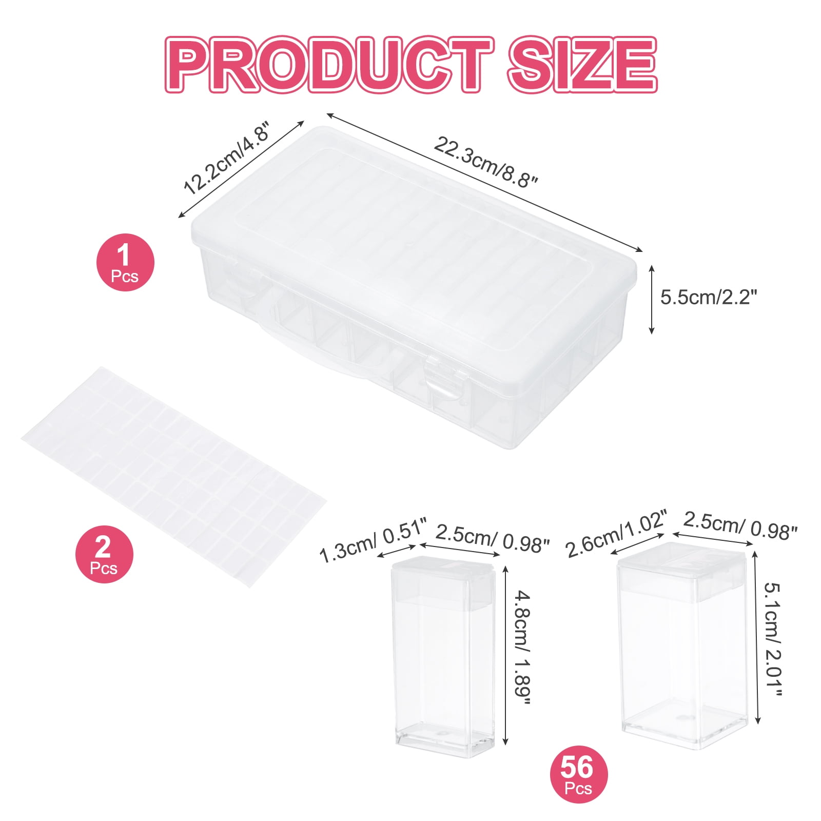 Uxcell 56 Slots Diamond Art Storage Containers, Clear Plastic Diamond Art Painting Beads Organizer Case Accessories with Labels for Jewelry Nail Crafts Rhinestones, 8.8x4.8x2.2inch
