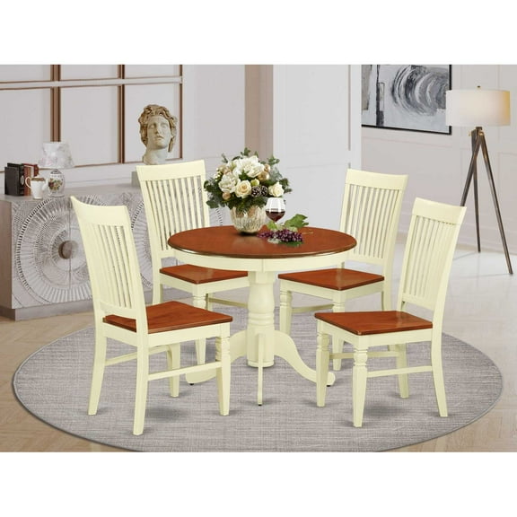 East West Furniture Dining Room Set Buttermilk & Cherry, ANWE5-BMK-W