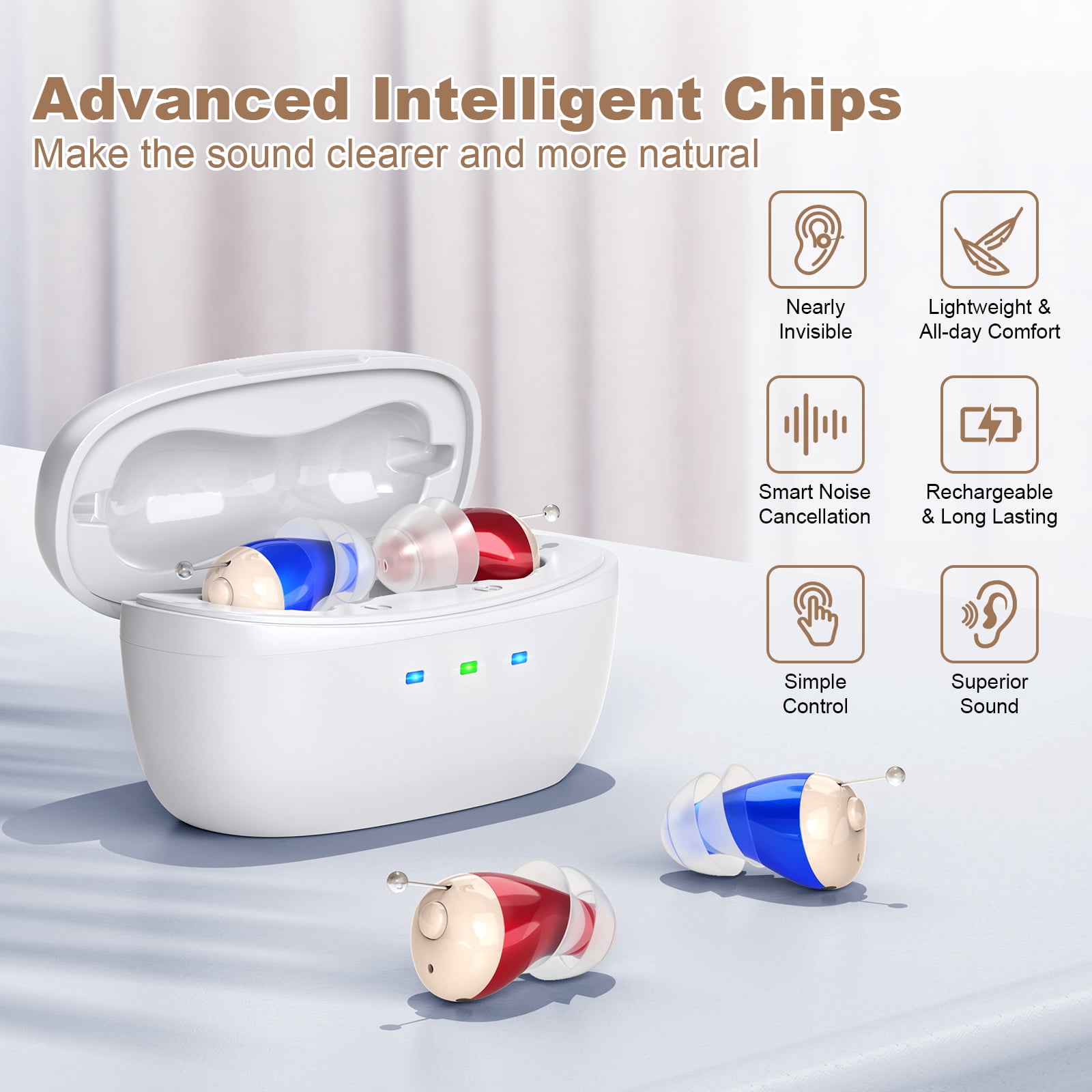 SUWU In-the-Ear Hearing Aids for Seniors, Digital 16 Channels Rechargeable Hearing Amplifier,Blue&Red