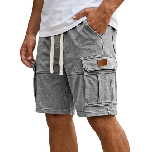 Nestiefly Men's Cargo Shorts - Cotton Elastic Waistb Drawstring Big & Tall Relaxed Fit Workout Athletic SweatShorts with Pockets Light Gray XL