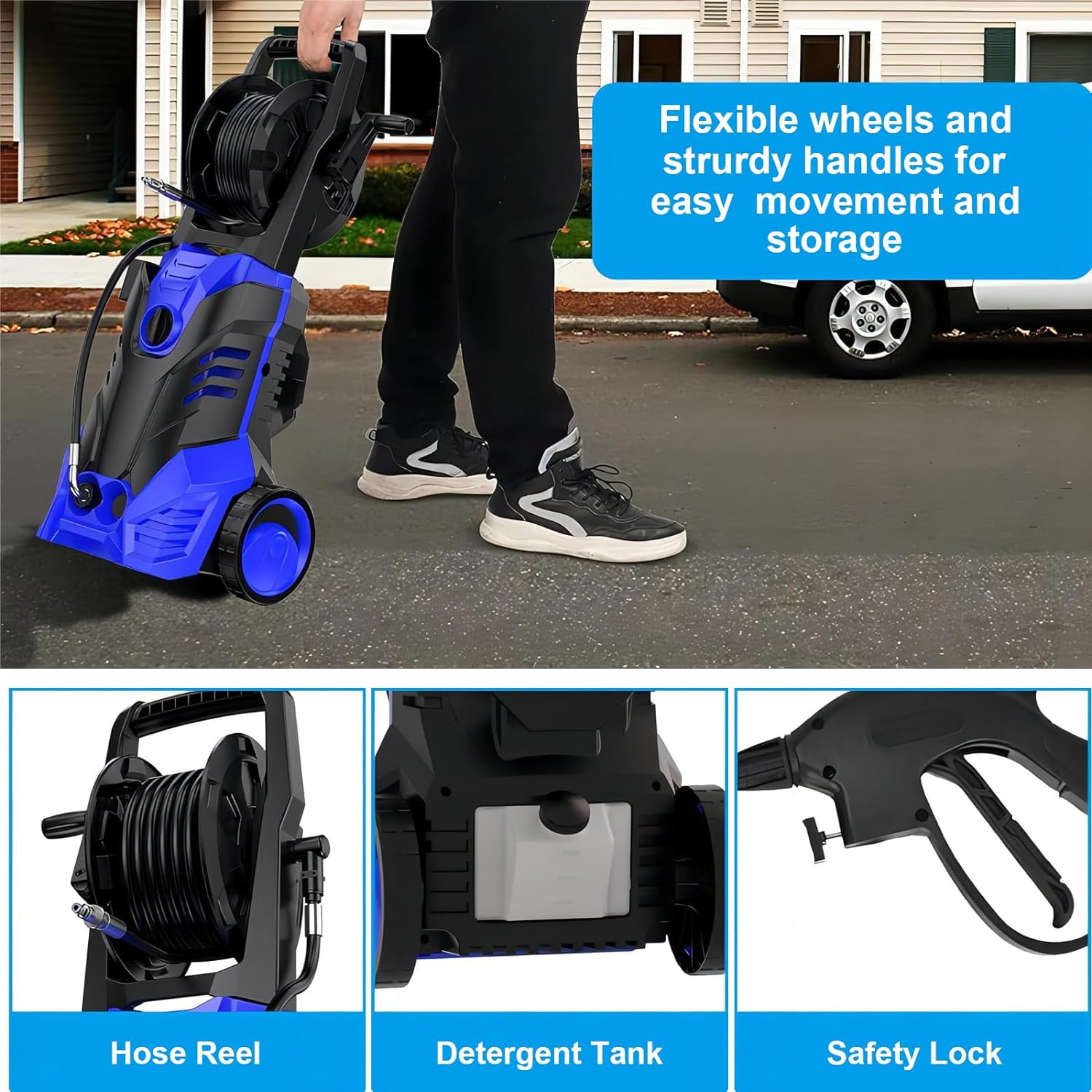 YouYeap 3000 PSI Electric Pressure Washer 2.0 GPM for Household, Great for Cars, Patios, Siding, Driveways
