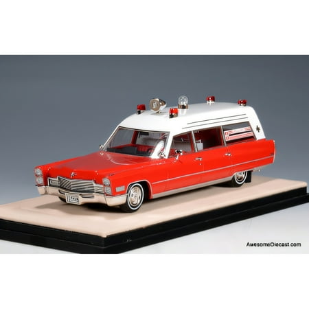 1968 Cadillac Miller-Meteor Ambulance, White/Red 1:43 Resin Cast Model Ambulance by Stamp Models