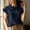 Navy, variant on Women's Solid Color Short Sleeve Top Women's Solid Color Ruffled Collar Sleeve Short Sleeve Blouse Casual Feminine Top Navy M