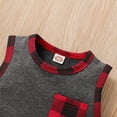 thumbnail image 5 of OLLUISNEO Newborn Baby Boys 2PCS Summer Outfits Plaid Pocket Sleeveless Tops Shorts Set Baby Boys Clothes 6-12 Months, 5 of 7