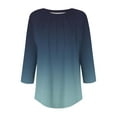 thumbnail image 5 of Blue Women's Long Sleeve T-shirt, 3/4 Length Sleeve Womens Tops Round Neck Casual Tunic Tops Basic Pleated Shirts Loose Fit 2025,Women's Long sleeve T-shirt XL, 5 of 6