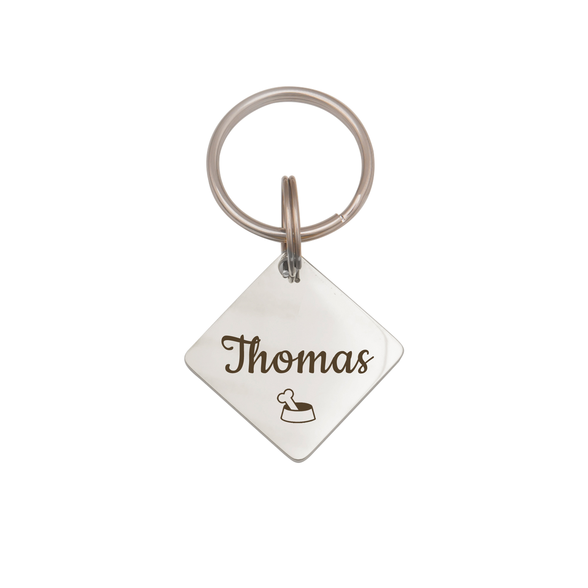 Anavia Stainless Steel Metal Diamond Name - Icon Birthday Holiday Christmas Engraved Dog Cat ID Tag, Silver