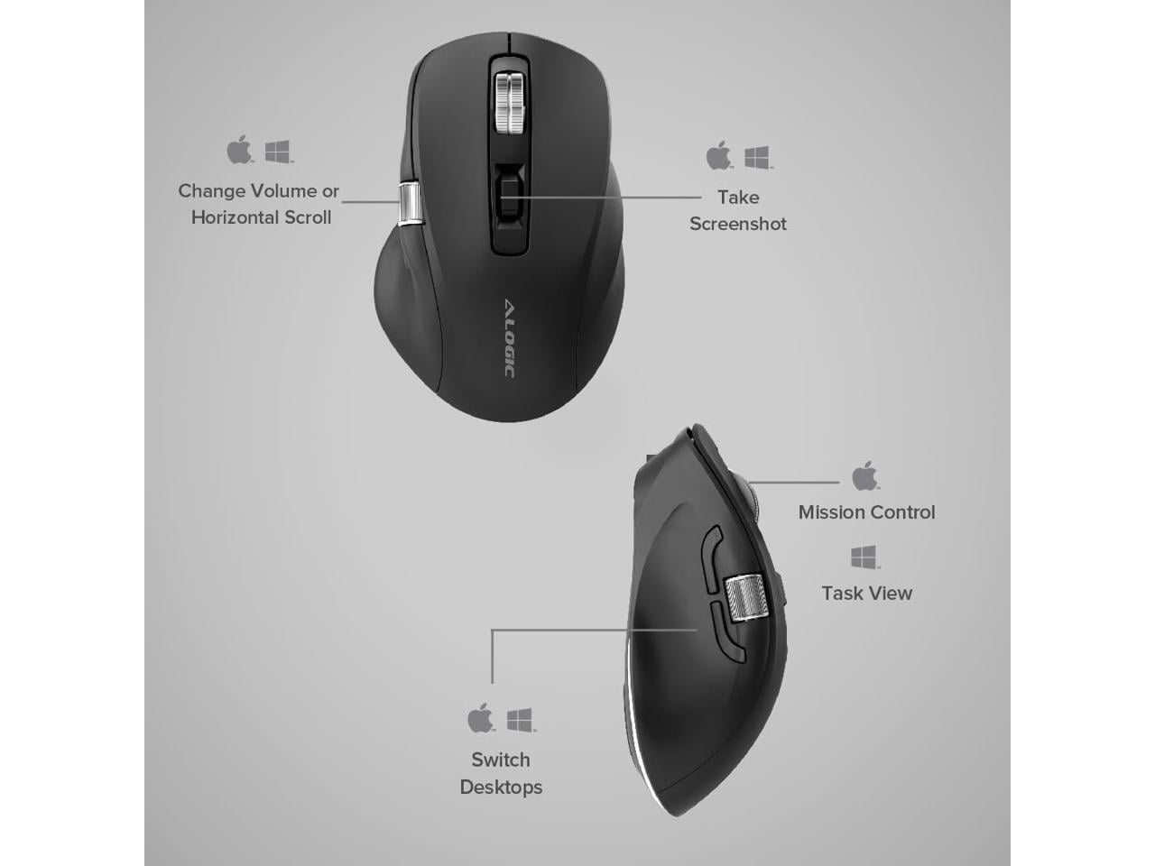 Alogic AMBT7KBK Bluetooth USB-C Rechargeable 7-Button Mouse