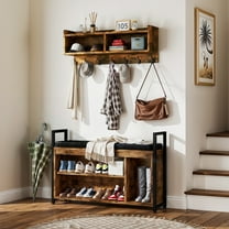 Uforic Industrial Hall Tree with Coat Rack and Shoe Bench, Entryway Storage Set, Rustic Brown