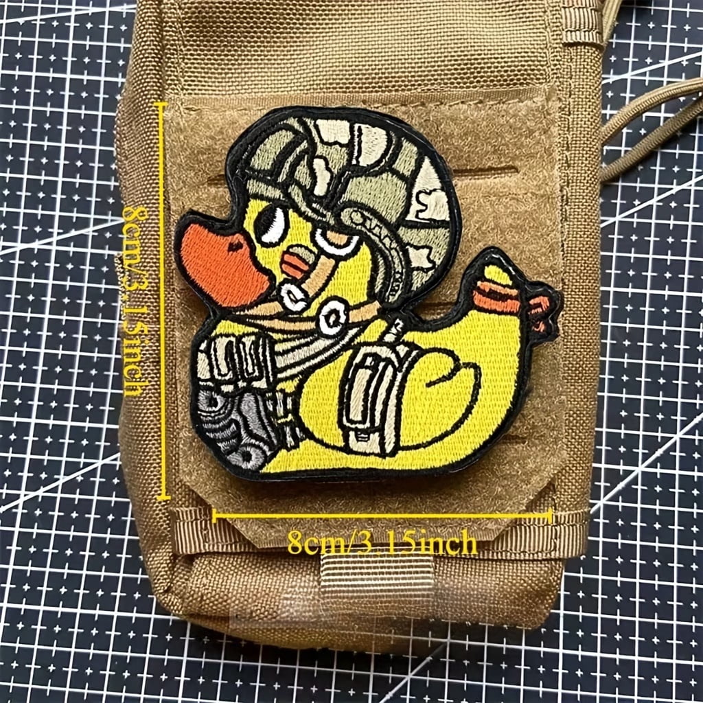 1pc Yellow Duck Embroidered Patch - Tactical Hook and Loop Morale Badge for Clothing, Backpacks, and Accessories