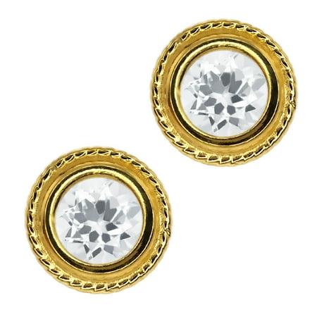 1.40 Ct Round White Quartz Gold Plated Silver bezel Stud Earrings 6mm