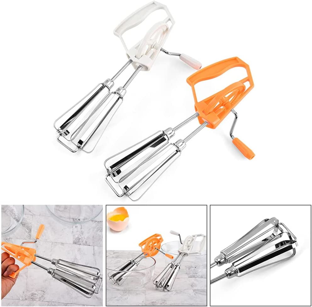 Manual Hand Mixer - Time Saving Hand Crank Egg Beater, Stainless Steel  Construction, High Efficiency for Home Baking (Orange)