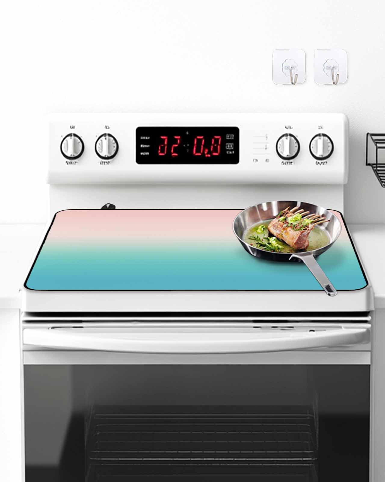 Stove Top Covers for Electric Stove, Pink Teal Ombre Glass Stovetop Cover Protector, Modern Abstract Art Gradient Aesthetics Induction Cooktop Protector Oven Mat for Kitchen Countertop 24"x21"