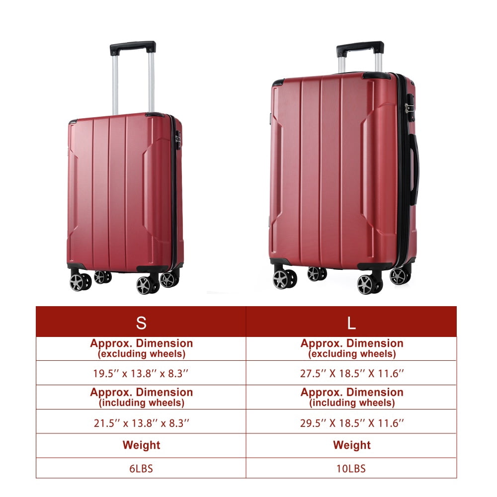 Yougu Luggage Sets 2 Piece(20,28 inch) ABS Hard Suitcase With Wheels And TSA Lock Travel Set,Red