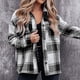 thumbnail image 3 of Chaqueta a cuadros para mujer, manga larga, cálida, cómoda, suave, transpirable, chaqueta femenina de moda, negro, XL, 3 of 5