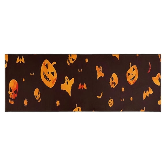 Halloween Spooky Icons on Dark Pattern Kitchen Rug Mat,Kitchen Runner Rugs Non Skid Washable,Decorative Kitchen Floor Mats for Kitchen,Sink,Laundry,17"X47"