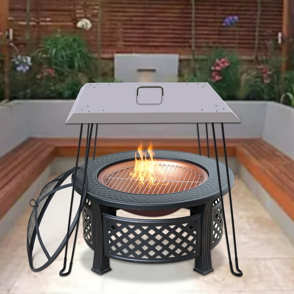 Miumaeov Fire Pit Heat Deflector Outdoor Square Fire Pit Cover Stainless Steel 26''X26''