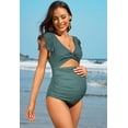thumbnail image 6 of Sociala Maternity Swimsuit V-Neck Pregnancy Swimwear Ruffle Sleeve Bathing Suit, 6 of 9