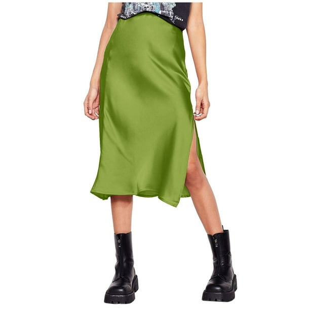 Falda de satén de cintura alta para mujer - Minifalda evasé con cintura elástica y cremallera - Elegante para fiestas/oficina - Tejido de satén S-XL