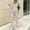 thumbnail image 4 of Purple Floral Beige 2 Piece Sweatsuit Outfits for Women Half Zip Stand Collar Pullover Wide Leg Pants with Pockets Soft Fall Winter Lounge Set Casual Travel Airport Clothing, S, 4 of 9