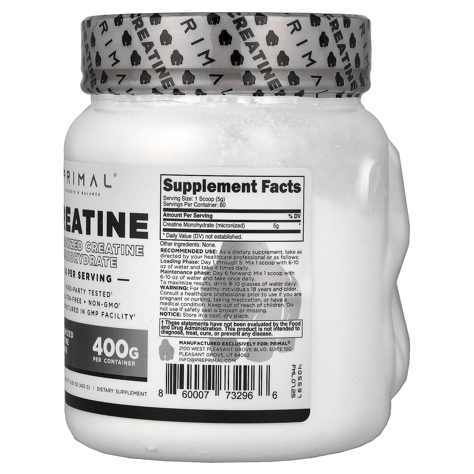 PrePrimal Creatine Powder, Unflavored, 14.29 oz (400 g)