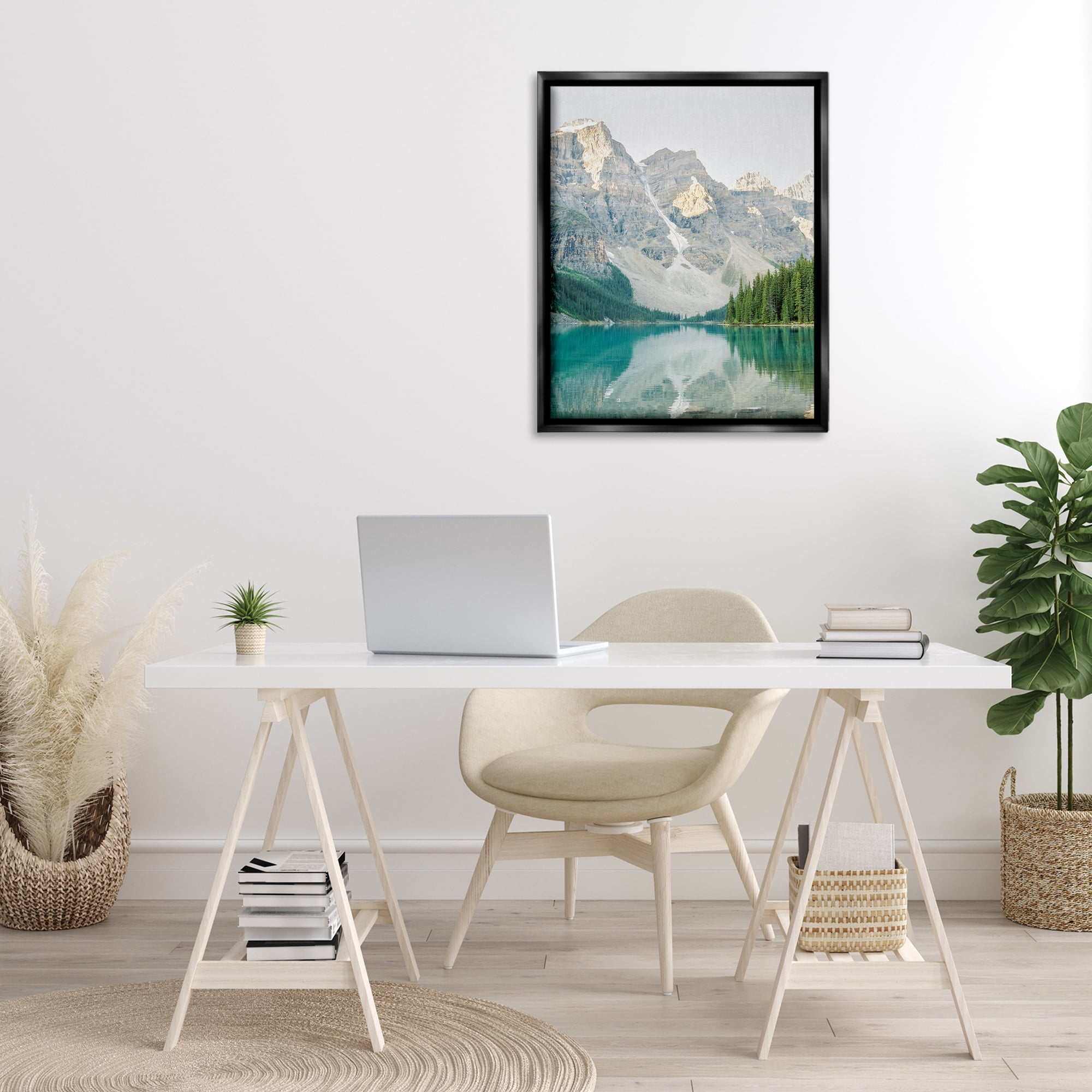 Stupell Industries Reflective Mountain Lake Landscape Photography Black Floater Framed Art Print Wall Art, 25 x 31