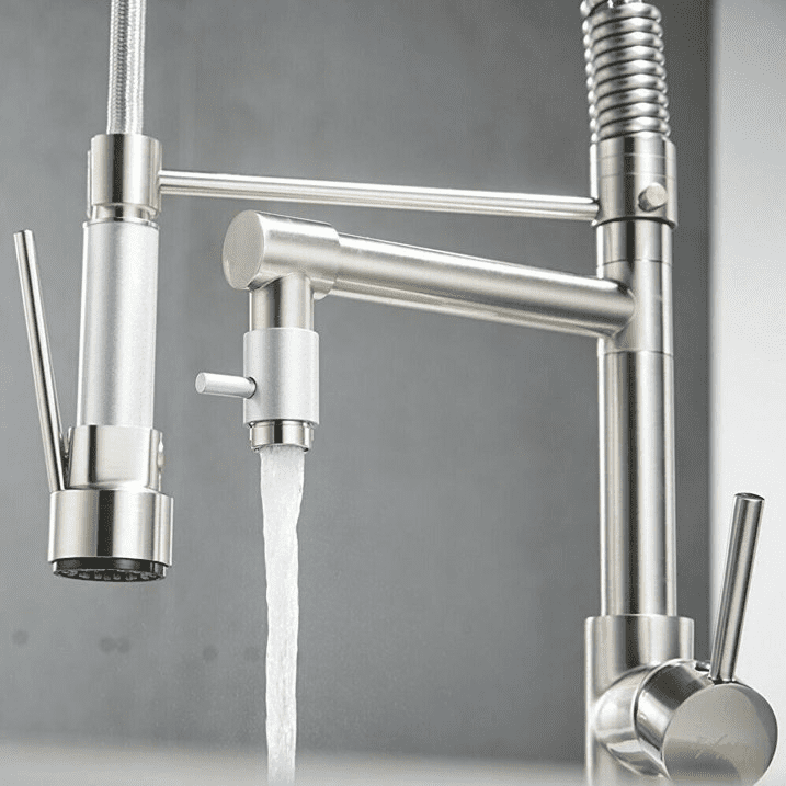 Zovajonia Pull-Down Sprayer Kitchen Faucet Sink Swivel Spout Single-Handle Mixer Tap Brushed Nickel