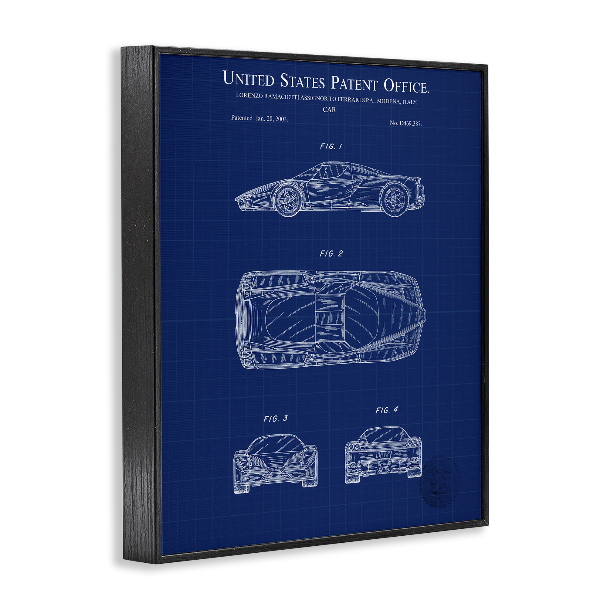 Stupell Industries Detailed Car Blueprint Transportation Painting Black Framed Art Print Wall Art, 24 x 30
