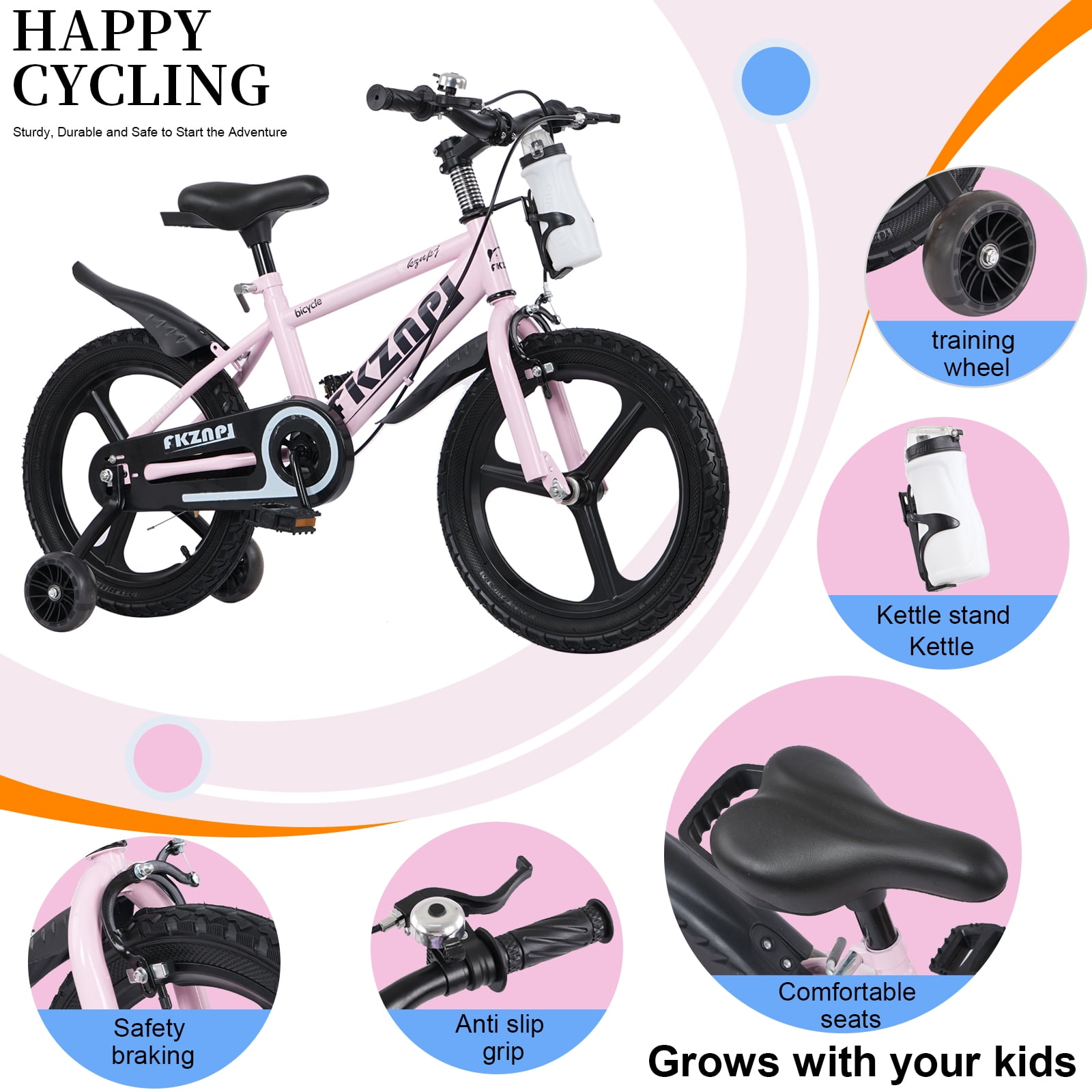 imerelez Bicycle 16 Inch Pink, Beginner Bike with Night Glow Training Wheels & Adjustable Seat, for Ages 4-7, Ideal Birthday Gift