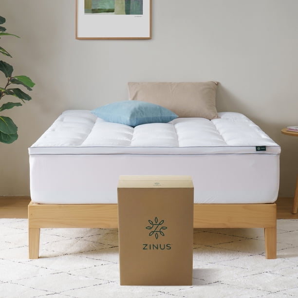Zinus Sobrecolchón Lavable Protector de Cajón (Hasta 40cm) Matrimonial de Memory Foam con Acolchado Estilo Diamante con Fibra de Bambú y Banda Elástica. Certificación CertiPUR y OEKO TEX.