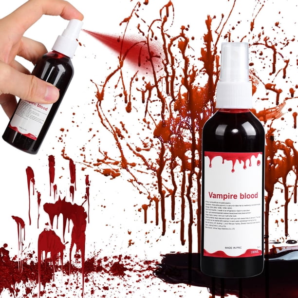 Halloween Maquillaje de Sangre Falsa en Spray, 100ml Sangre Falsa para Halloween, Sangre Falsa Artificial Realista Lavable, Maquillaje de Sangre Falsa Para Zombie, Vampiro, Payaso, Cosplay