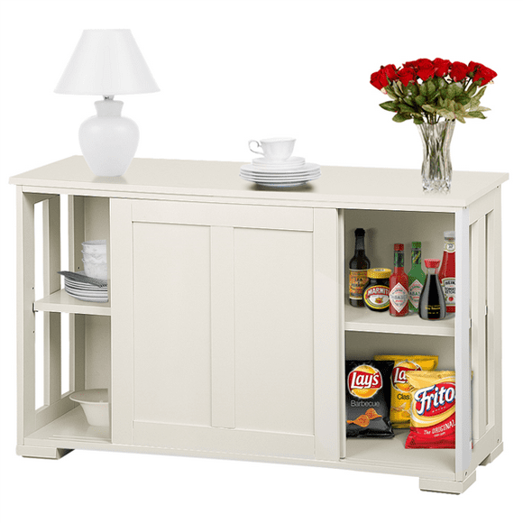Yaheetech Antique White Buffet Cabinet Kitchen Table with Sliding Door Stackable Sideboard Storage Cabinet