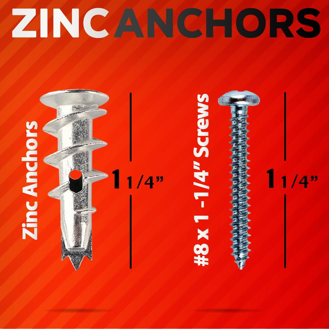 120Pcs #8 Self Drilling Drywall Anchors and Screws kit #8 x 1-1/4”- Superb Wall Anchors for Drywall, Holds Upto 75lbs – No Drill Hole Required with These Dry wall Screws and Anchors