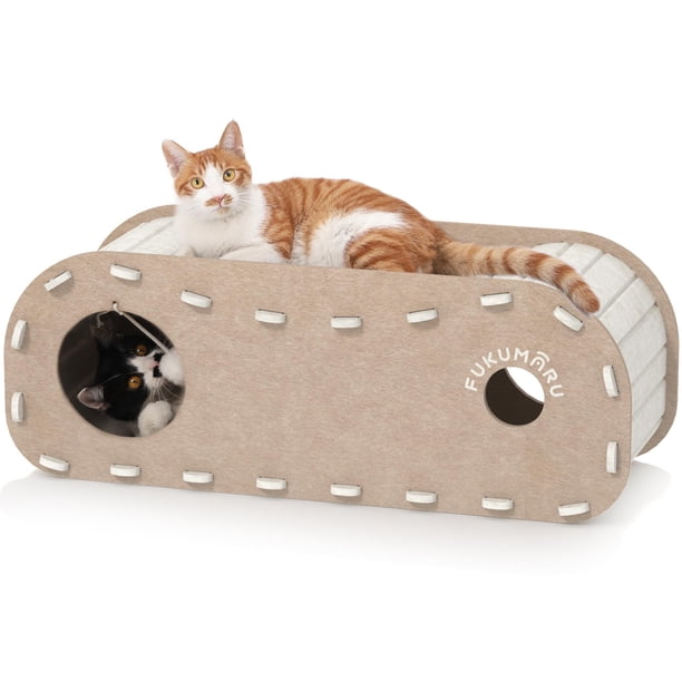 FUKUMARU Camas para gatos para mascotas de interior de 31.5 pulgadas, cueva extra grande para gatos para múltiples mascotas, casa acogedora con bola esponjosa colgante de fieltro resistente a los arañ
