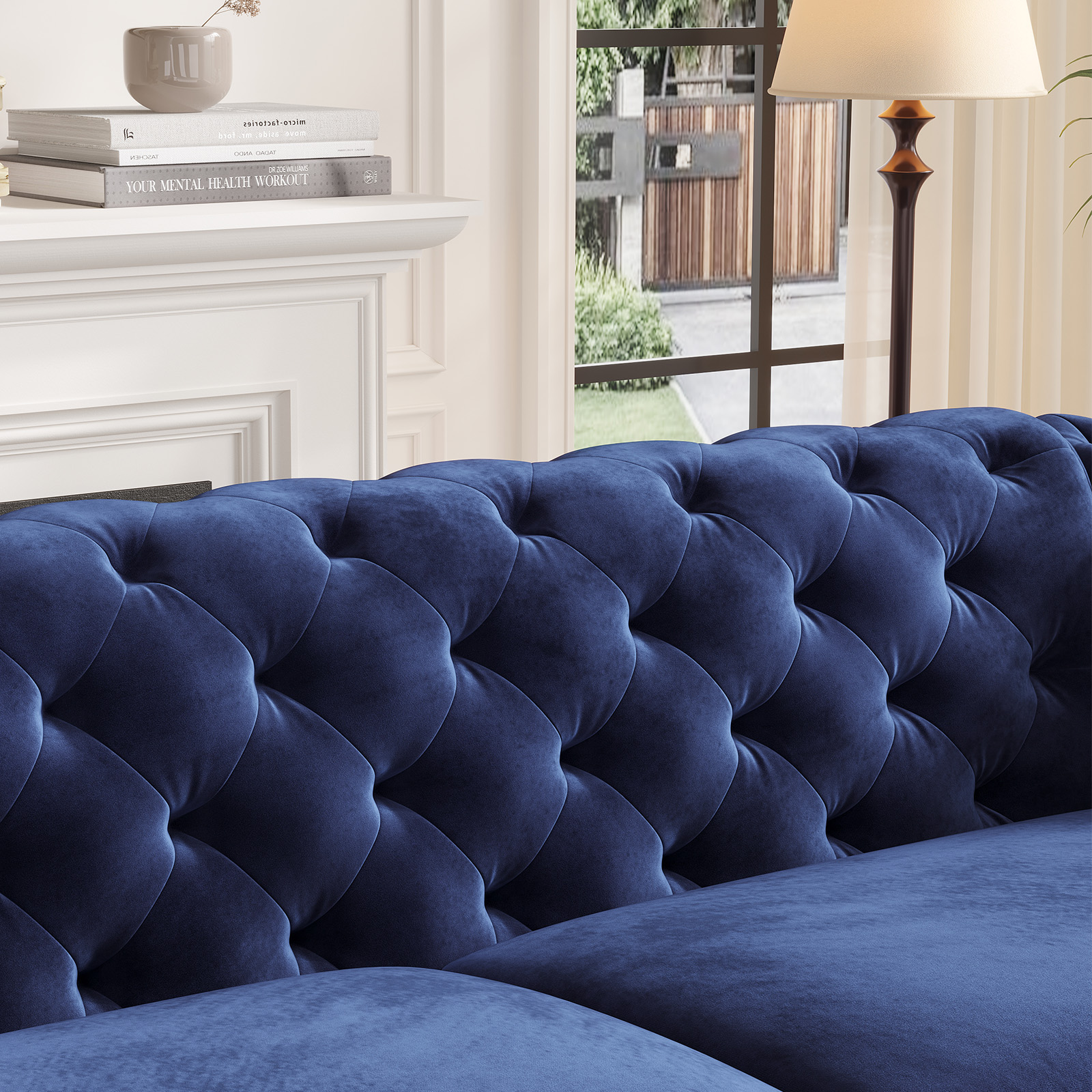COPIAE 82 Inch Chesterfield loveseat Sofa,Tuxedo Arms Modern Couch Sturdy and Easy Installation, Small Sofa for Living Room Bedroom Office and Apartment,Velvet Fabric Blue